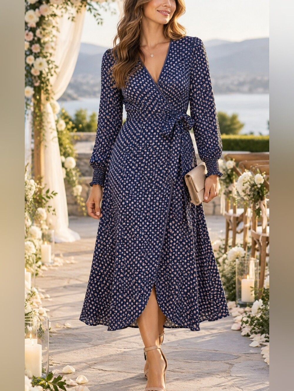 Max Studio Polka Dot Wrap Dress Long Sleeve M/L